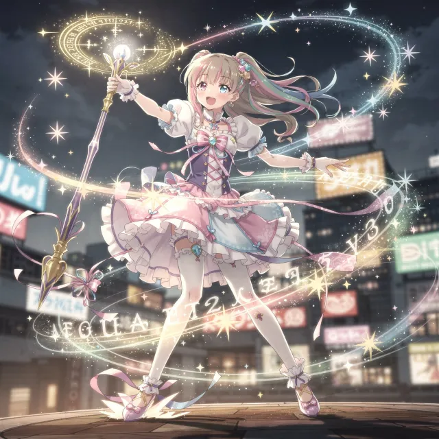 A magical girl character in a frilly dress, casting a spell (classic anime trope) - Black Forest Labs Flux 2 Pro