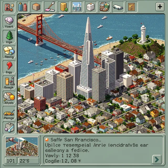 Pixel art cityscape of San Francisco in the iconic SimCity 2000 style, isometric view… - Black Forest Labs Flux 2 Pro