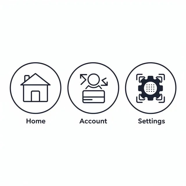 Set of 5 consistent flat design icons for a mobile banking app: 'Home', 'Transfer'… - Black Forest Labs Flux 2 Pro