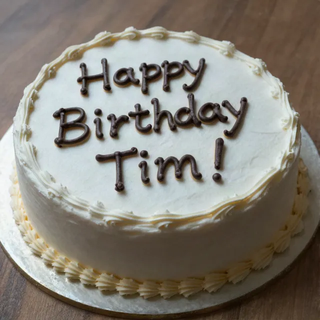 A birthday cake with icing that spells "Happy Birthday Tim!" on top, food photography… - Alibaba Z-Image Turbo