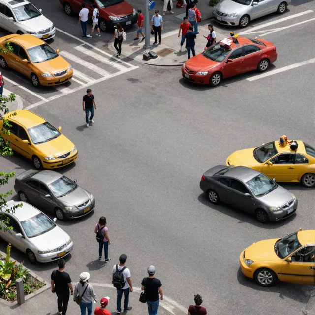 A busy city intersection with cars, pedestrians, and street performers all in one frame - Alibaba Z-Image Turbo