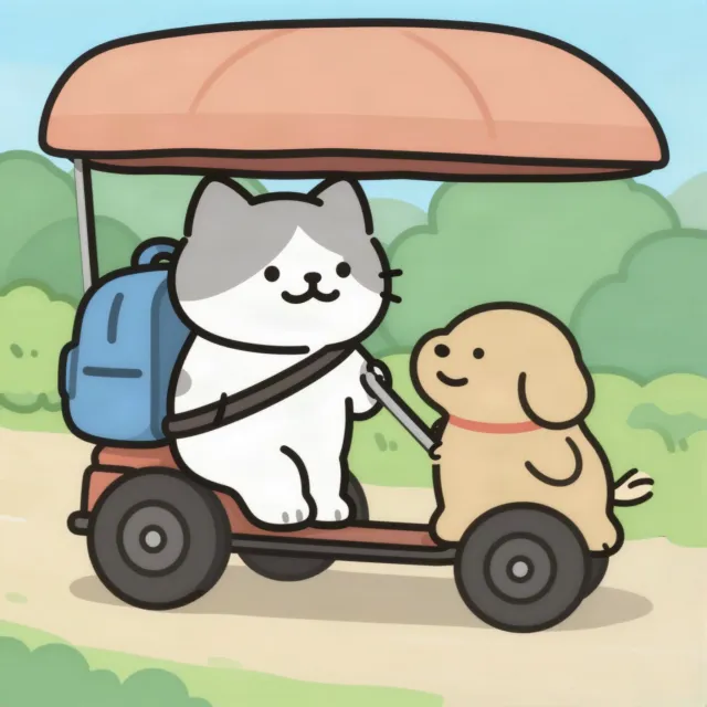 A cartoon of a cat and a dog on an adventure, drawn in a colorful 2D style. - Z-Image Turbo
