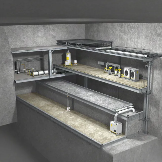 Cross-section rendering of a multi-level underground bunker with different functional… - Alibaba Z-Image Turbo