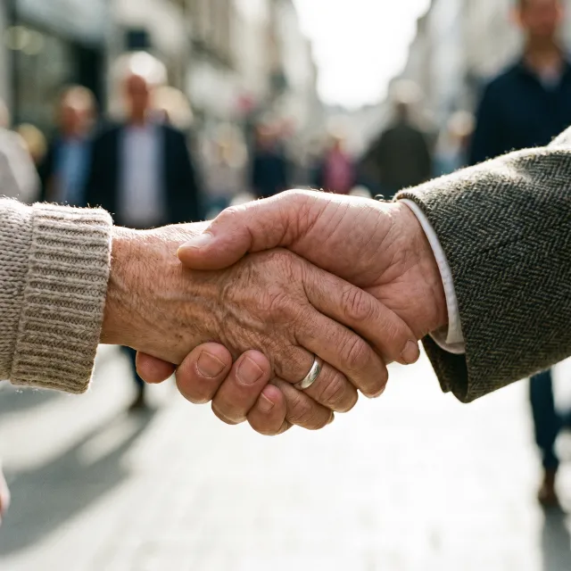 A close-up of two people shaking hands, both hands fully visible with five fingers each… - Google Nano Banana Pro