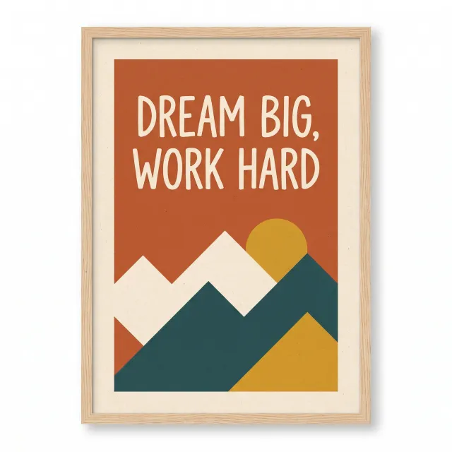 A motivational poster with the quote "Dream Big, Work Hard" in stylized font, minimalist graphic design. - Nano Banana Pro