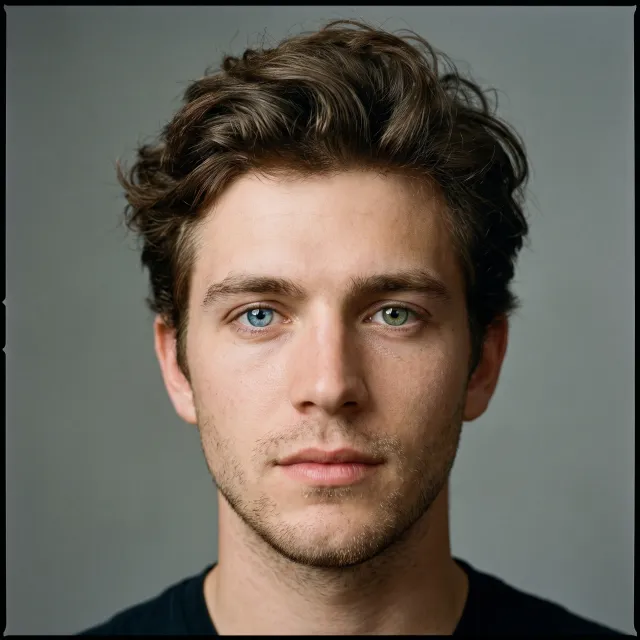 A studio headshot of a young man with one blue eye and one green eye (heterochromia). - Nano Banana Pro