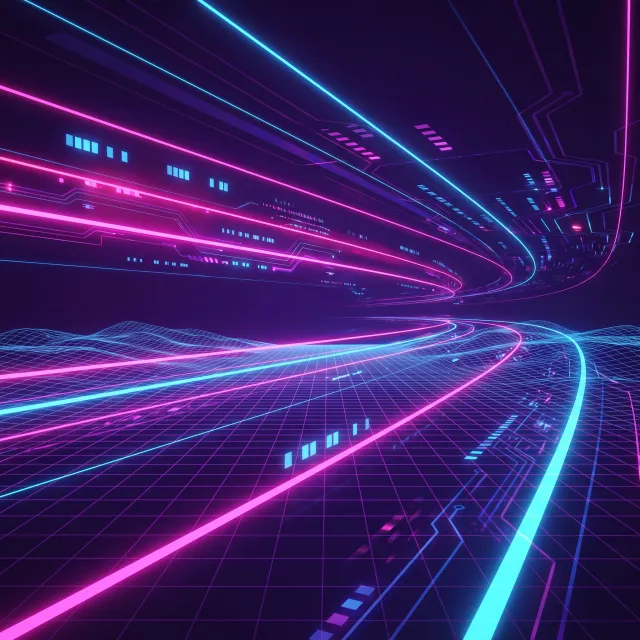 Abstract background graphic, cyberpunk aesthetic, neon pink/blue light trails on dark… - Google Nano Banana Pro