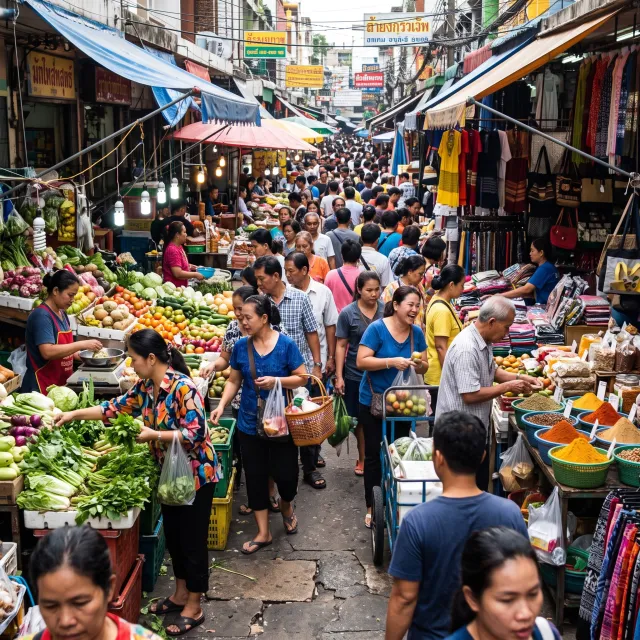 A bustling market scene with dozens of people buying and selling goods. - Nano Banana 2