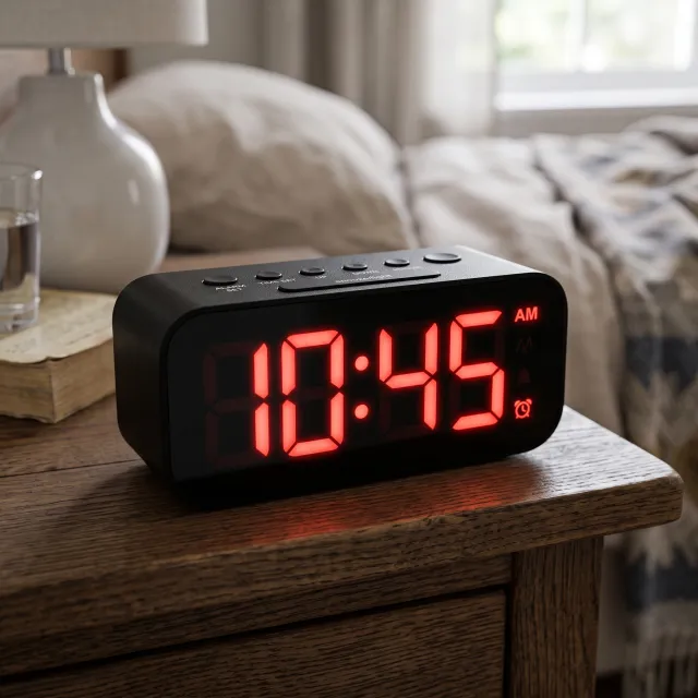 A digital clock display showing the time "10:45" in LED-style numerals, photorealistic render. - Nano Banana 2