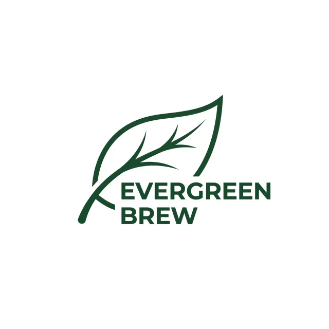 Minimalist logo for a sustainable coffee brand 'Evergreen Brew', single leaf motif, clean lines, vector style, white background. 'Evergreen Brew' contained as text in logo - Nano Banana 2