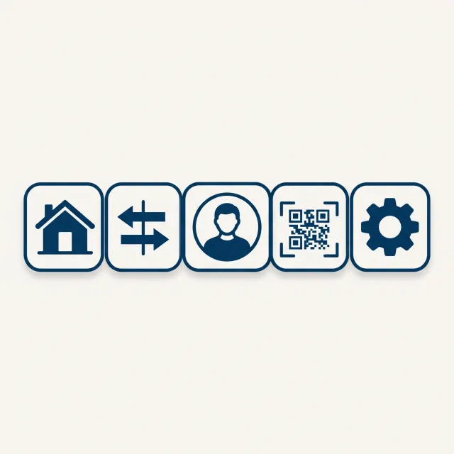 Set of 5 consistent flat design icons for a mobile banking app: 'Home', 'Transfer'… - Google Nano Banana 2