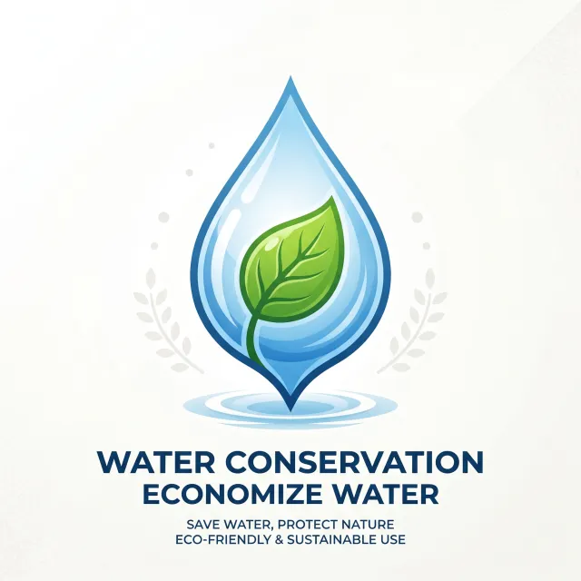 Visual element for an infographic about water conservation. Stylized water droplet icon containing a small green leaf, clean vector art. - Nano Banana 2