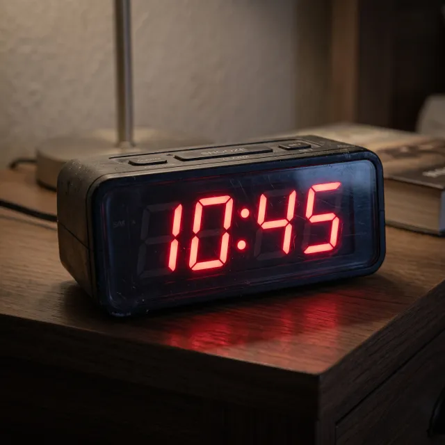 A digital clock display showing the time "10:45" in LED-style numerals, photorealistic… - Google Nano Banana 2.1
