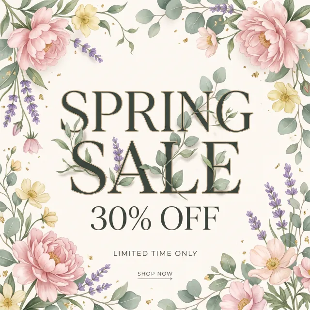 Instagram post graphic: 'SPRING SALE 30% OFF'. Floral background, pastel colors, elegant… - Google Nano Banana 2.1