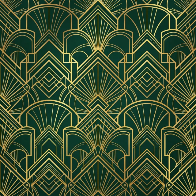 Seamless geometric pattern, Art Deco style, gold lines on deep emerald green background… - Google Nano Banana 2.1
