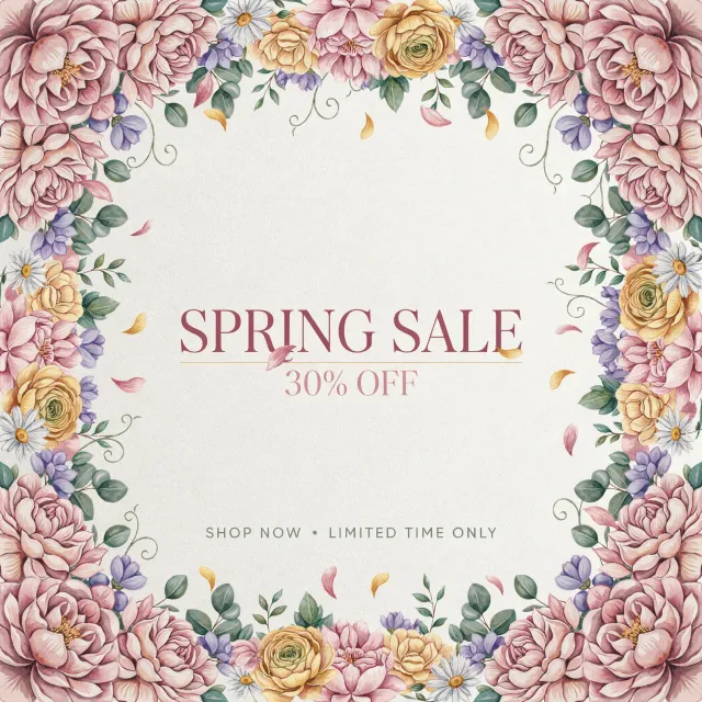 Instagram post graphic: 'SPRING SALE 30% OFF'. Floral background, pastel colors, elegant… - Ideogram 4.0 (Quality)