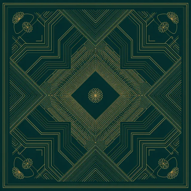 Seamless geometric pattern, Art Deco style, gold lines on deep emerald green background… - Ideogram 4.0 (Quality)
