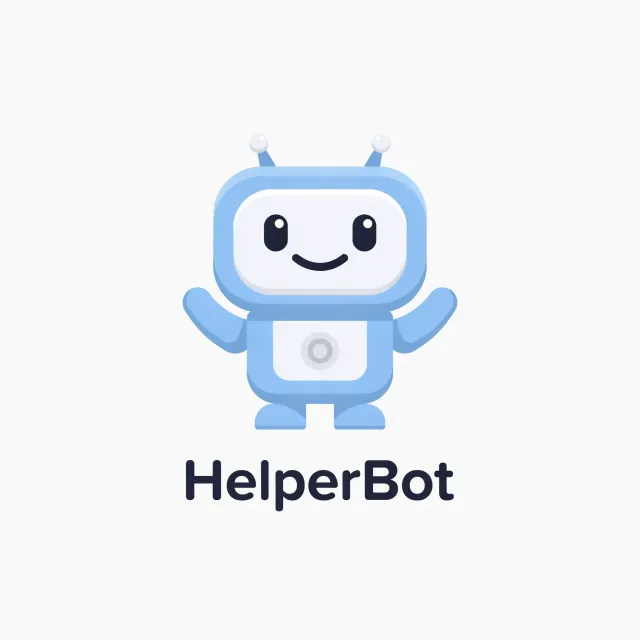Simple flat vector mascot: friendly smiling robot character 'HelperBot', approachable… - Ideogram 4.0 (Quality)
