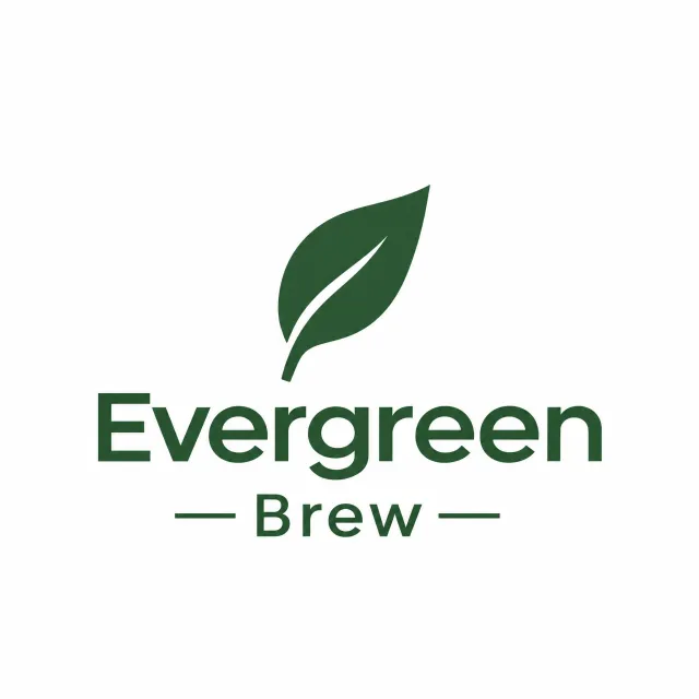 Minimalist logo for a sustainable coffee brand 'Evergreen Brew', single leaf motif, clean lines, vector style, white background. 'Evergreen Brew' contained as text in logo - GPT Image 2.5 Flare