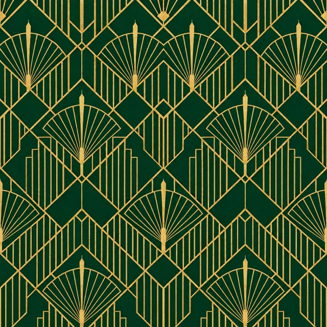 Seamless geometric pattern, Art Deco style, gold lines on deep emerald green background, high resolution texture for print. - GPT Image 2.5 Flare