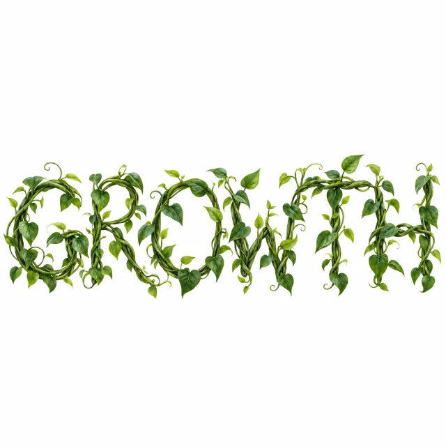 The word 'GROWTH' visualized using stylized plant vines organically forming the letters… - OpenAI GPT Image 2.5 Sunburst