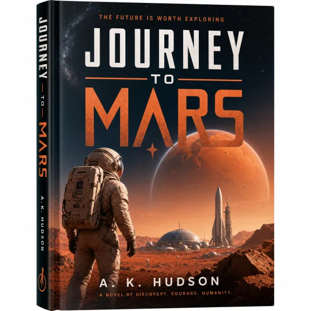 A book cover showing the title "Journey to Mars" along with an astronaut illustration, contemporary sci-fi design style. - GPT Image 2