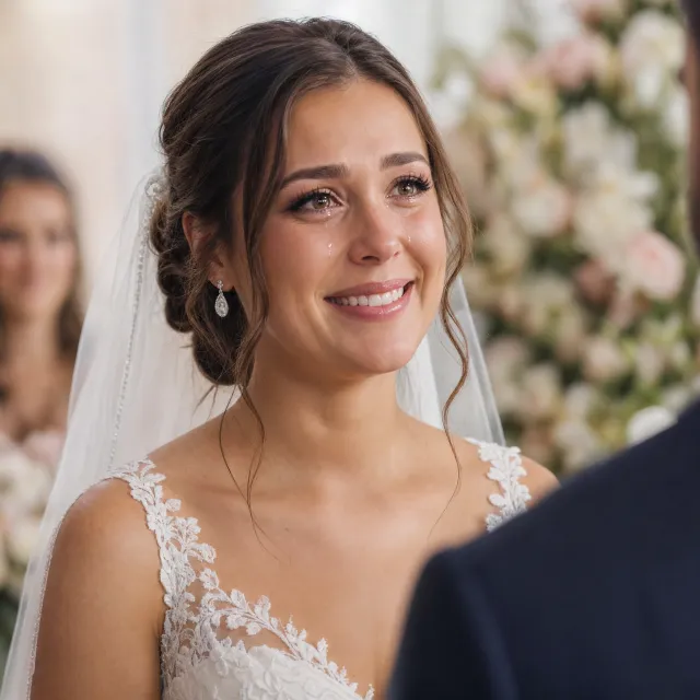 A bride on her wedding day, smiling with tears of joy in her eyes. - GPT Image 2