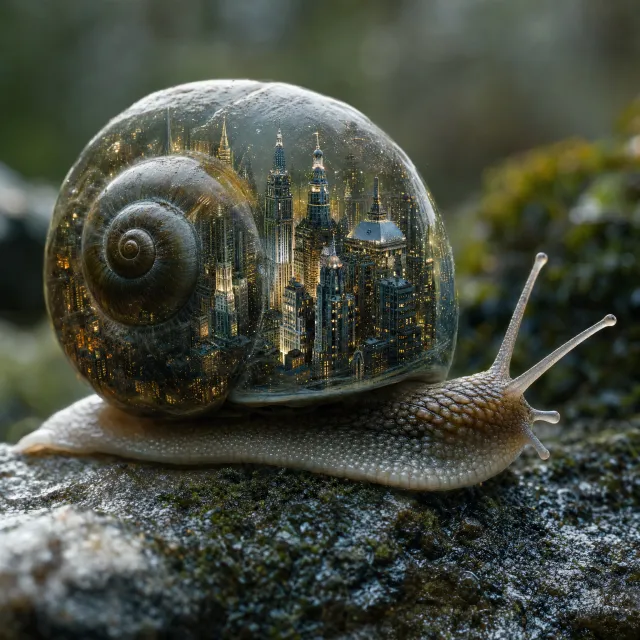 A snail whose shell contains a miniature city skyline, depicted in a hyperrealistic macro… - OpenAI GPT Image 2