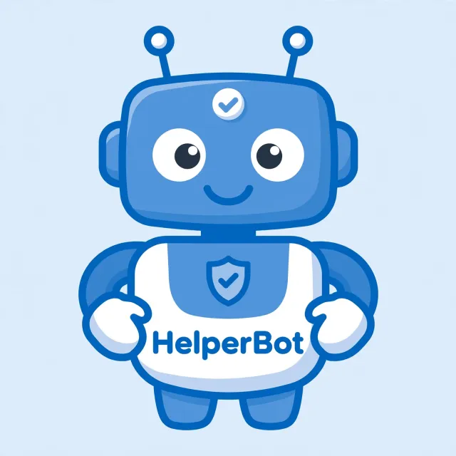 Simple flat vector mascot: friendly smiling robot character 'HelperBot', approachable… - Meta Muse Image