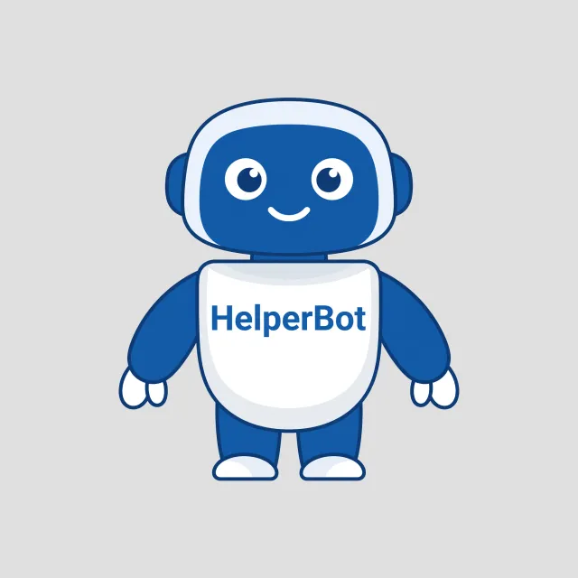 Simple flat vector mascot: friendly smiling robot character 'HelperBot', approachable… - XAI Grok Imagine