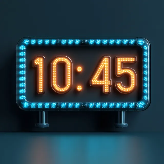 A digital clock display showing the time "10:45" in LED-style numerals, photorealistic… - Midjourney V6.1
