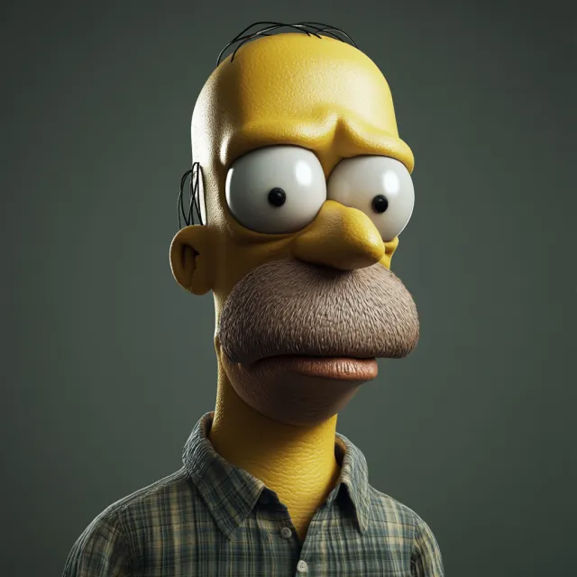 A famous cartoon character (e.g. Homer Simpson) rendered fully photorealistically as if a… - Midjourney V6.1