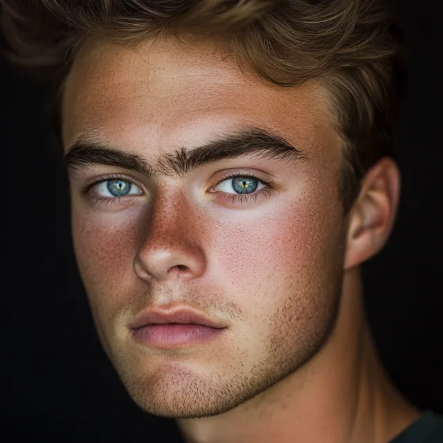A studio headshot of a young man with one blue eye and one green eye (heterochromia) - Midjourney V6.1