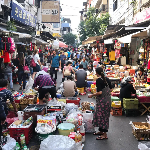 A bustling market scene with dozens of people buying and selling goods - Black Forest Labs Flux 1.1 Pro Ultra