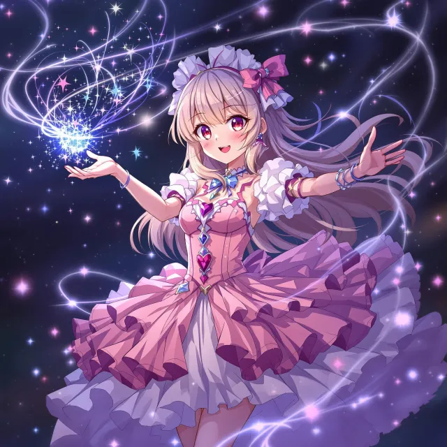 A magical girl character in a frilly dress, casting a spell (classic anime trope) - Black Forest Labs Flux 1.1 Pro Ultra