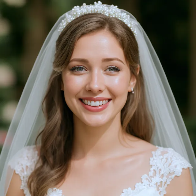 A bride on her wedding day, smiling with tears of joy in her eyes. - FLUX.1 Kontext Max