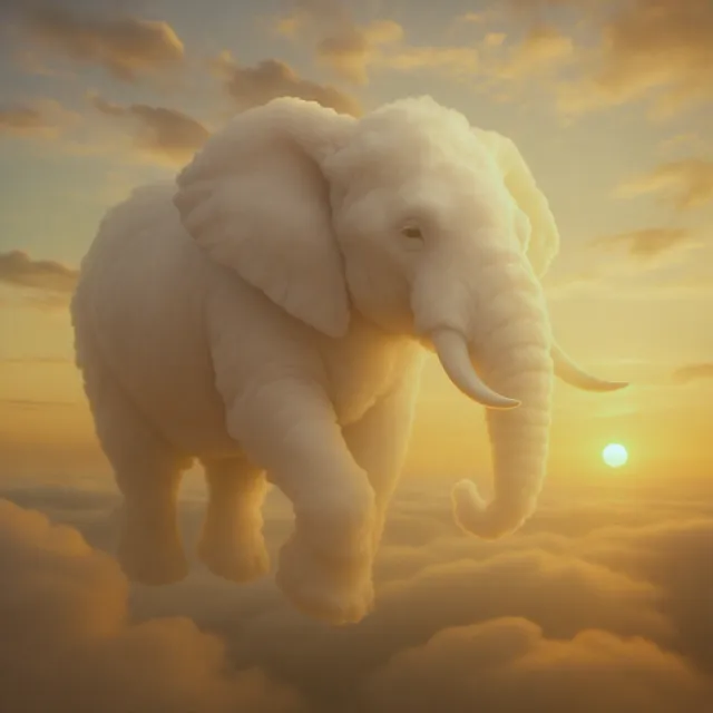 An elephant made of clouds floating in a sunset sky, rendered in a surrealist… - Black Forest Labs FLUX.1 Kontext Max