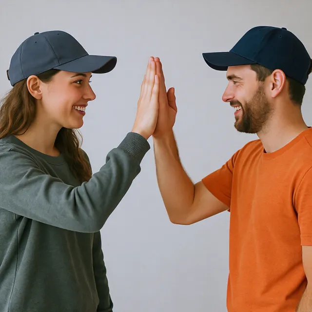 Two people high-fiving, with focus on their hands meeting mid-air - Black Forest Labs FLUX.1 Kontext Max