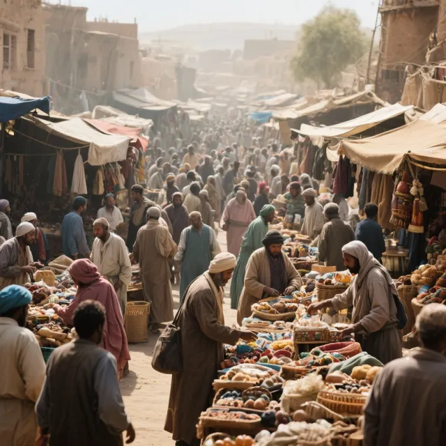 A bustling market scene with dozens of people buying and selling goods - Bytedance Seedream 3.0