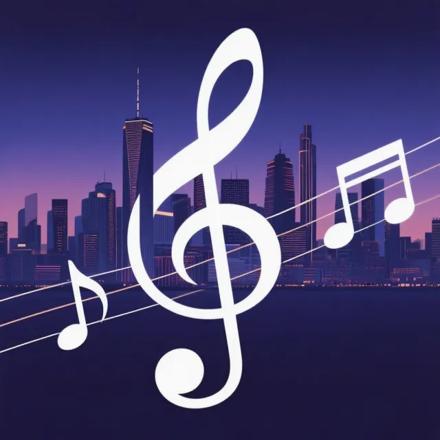 A city skyline that forms the shape of musical notes on a staff, created in a stylized… - Bytedance Seedream 3.0