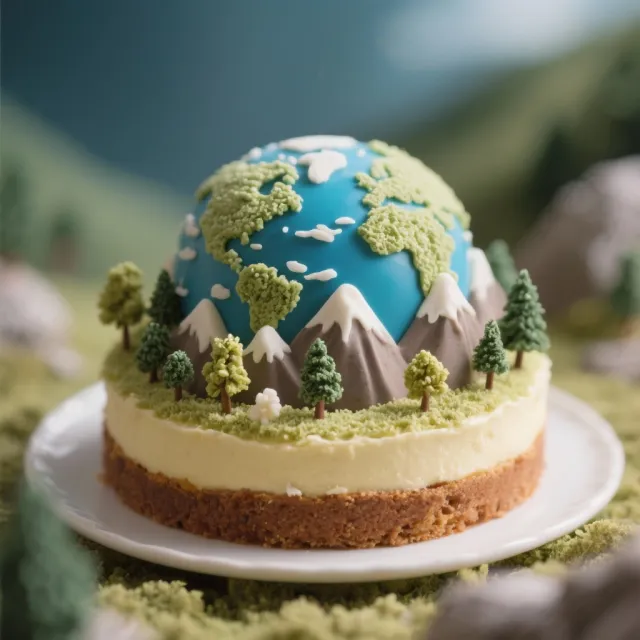 A dessert cake that looks like a tiny planet, complete with miniature trees and… - Bytedance Seedream 3.0