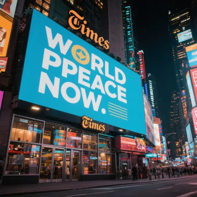 A large storefront billboard at Times Square displaying the slogan “WORLD PEACE NOW” in… - Bytedance Seedream 3.0