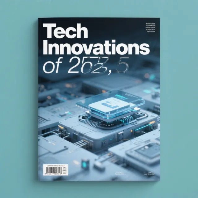 A technology magazine cover featuring the headline "Tech Innovations of 2025," clean… - Bytedance Seedream 3.0
