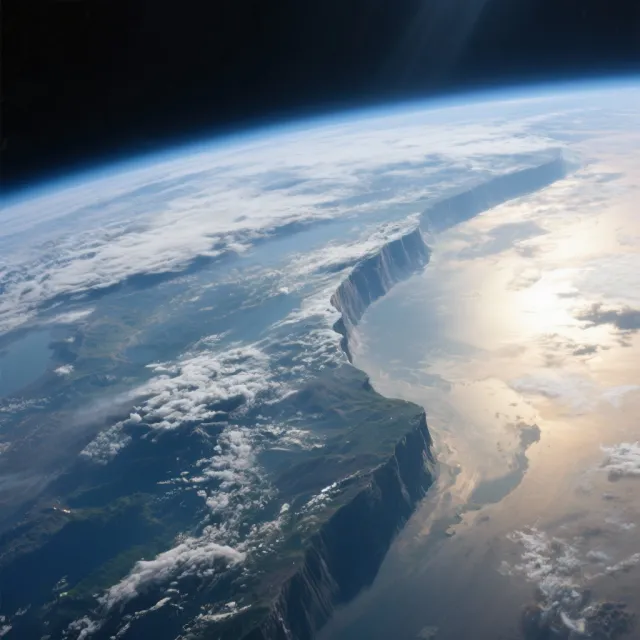 Photorealistic aerial photograph clearly showing the edge of the Earth from space, capturing realistic curvature, atmosphere, and sunlight reflections - Seedream 3.0