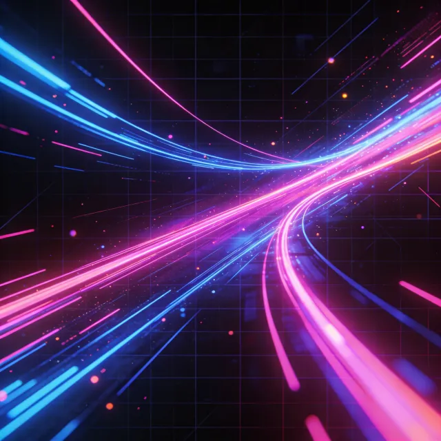 Abstract background graphic, cyberpunk aesthetic, neon pink/blue light trails on dark… - Bytedance Seedream 4.5