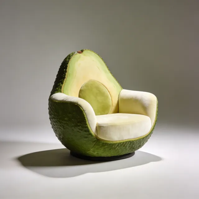 An armchair designed in the shape of an avocado, presented in a contemporary product… - Bytedance Seedream 4.5