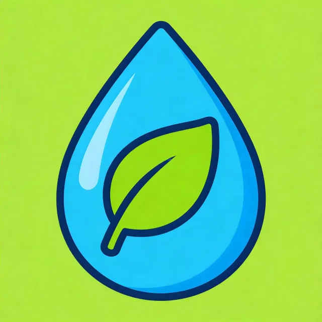 Visual element for an infographic about water conservation. Stylized water droplet icon containing a small green leaf, clean vector art. - Seedream 4.5