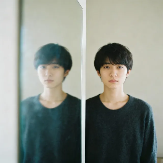A person standing before a mirror, with their front and reflected back both visible. - Seedream 4.0