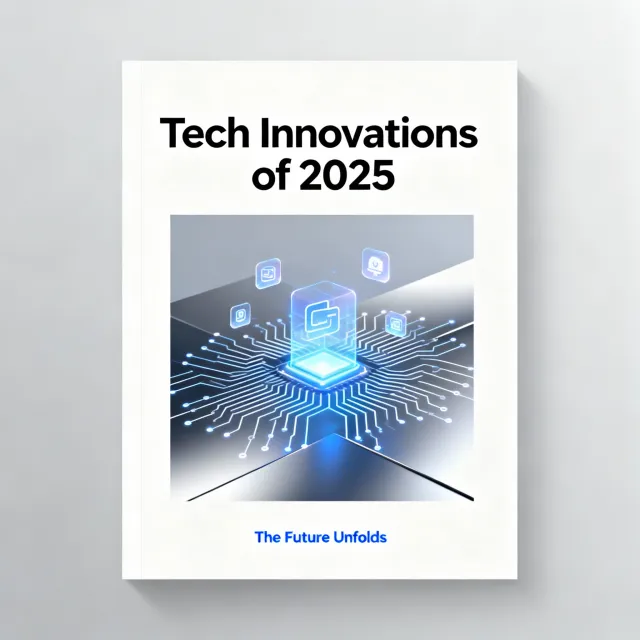 A technology magazine cover featuring the headline "Tech Innovations of 2025," clean modern design style. - Seedream 4.0