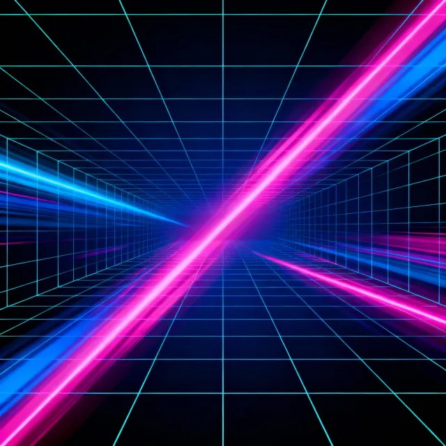 Abstract background graphic, cyberpunk aesthetic, neon pink/blue light trails on dark… - Bytedance Seedream 4.0